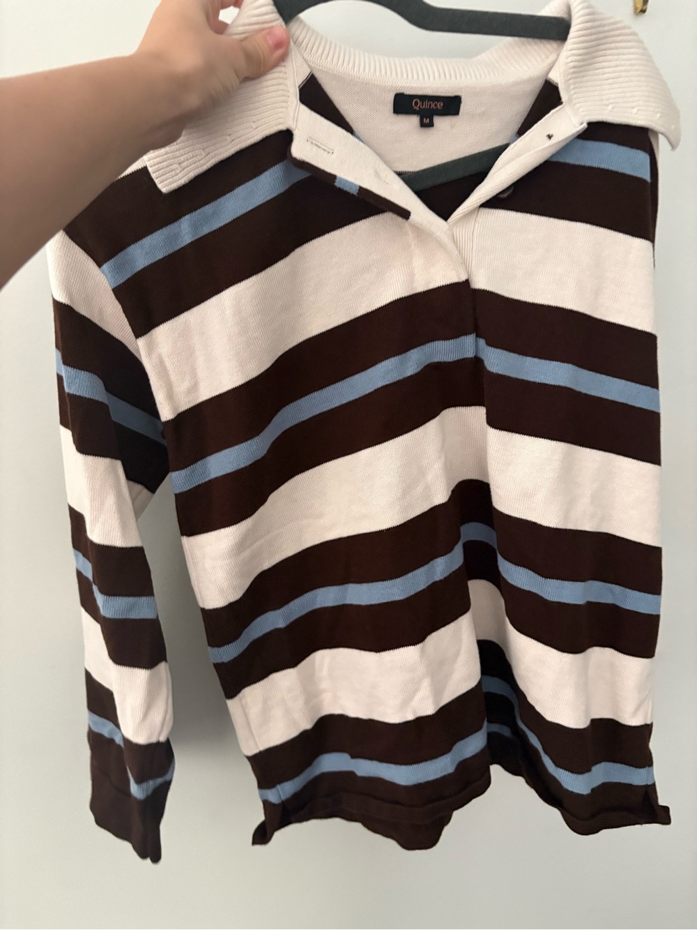 Quince cashmere & cotton popover collared sweater rugby stripe size M